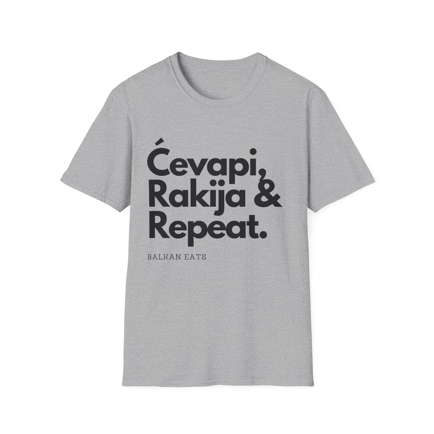 Cevapi, Rakija & Repeat Unisex T-Shirt - Balkan Eats Graphic Tee