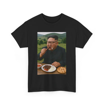 Kim eating Cevapi Balkan Korean Fusion Streetwear Tee - Unisex Heavy Cotton Tee with Artistic Flair