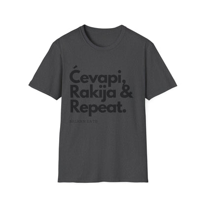 Cevapi, Rakija & Repeat Unisex T-Shirt - Balkan Eats Graphic Tee