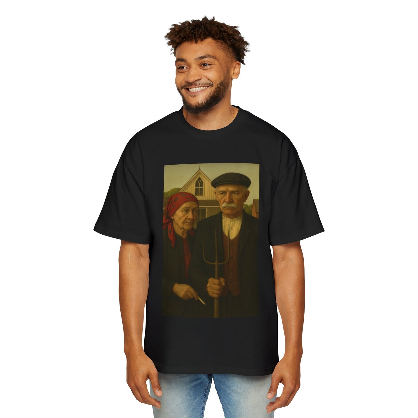 Balkan American Gothic – Baba & Dedo Portrait - Men's Oversized Tee