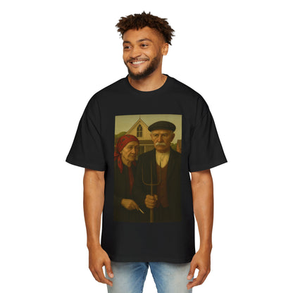 Balkan American Gothic – Baba & Dedo Portrait - Men's Oversized Tee
