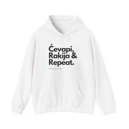 Balkan Eats Hoodie - Ćevapi, Rakija & Repeat - Unisex Heavy Blend