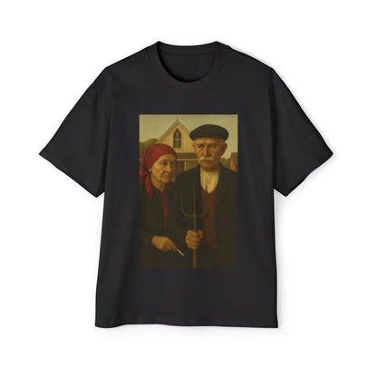 Balkan American Gothic – Baba & Dedo Portrait - Men's Oversized Tee
