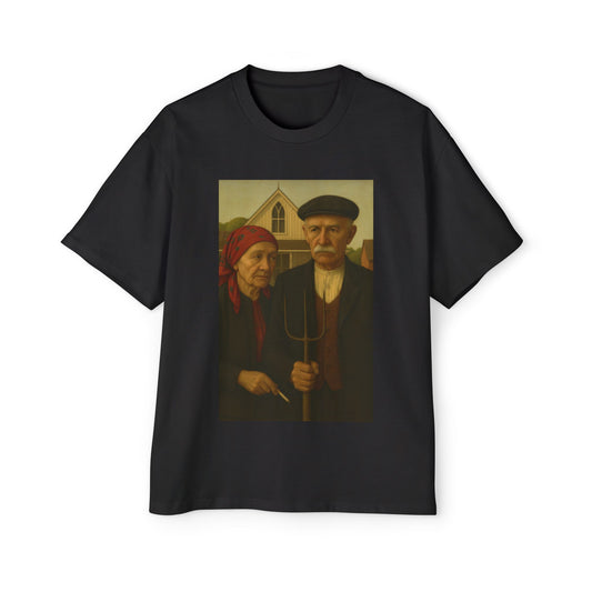 Balkan American Gothic – Baba & Dedo Portrait - Men's Oversized Tee