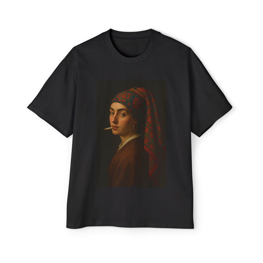 Balkan Girl with Pearl Earings - Mens Oversized Tee
