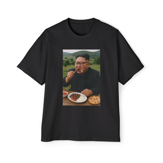 Balkan Kim Enjoying a Cigara and Cevapi - Mens Oversized Tee