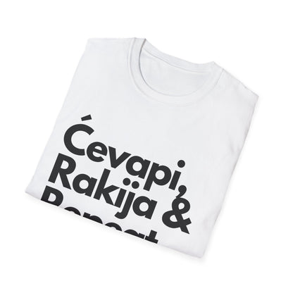 Cevapi, Rakija & Repeat Unisex T-Shirt - Balkan Eats Graphic Tee