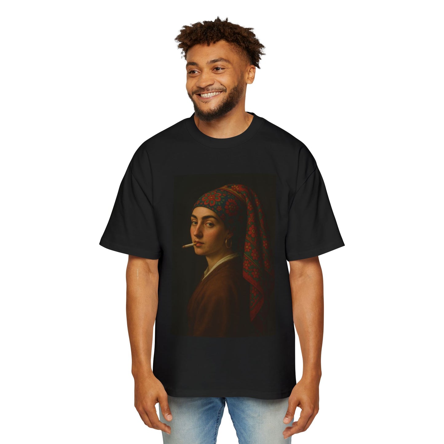 Balkan Girl with Pearl Earings - Mens Oversized Tee
